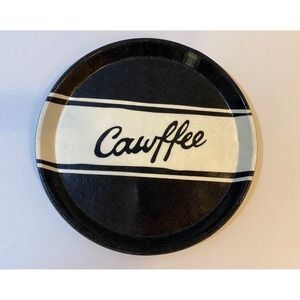 Fishs Eddy Cambro Camtray Cawffee Black White Round Fiberglass Serving Tray 10"